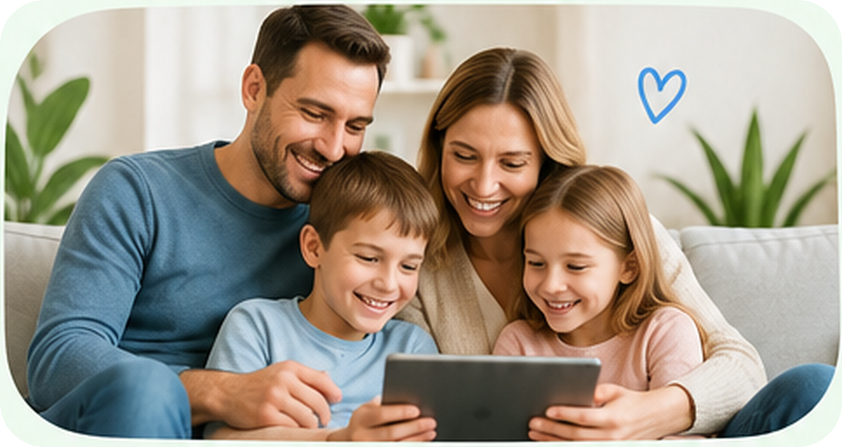 Familie organisiert gemeinsam ihren Alltag